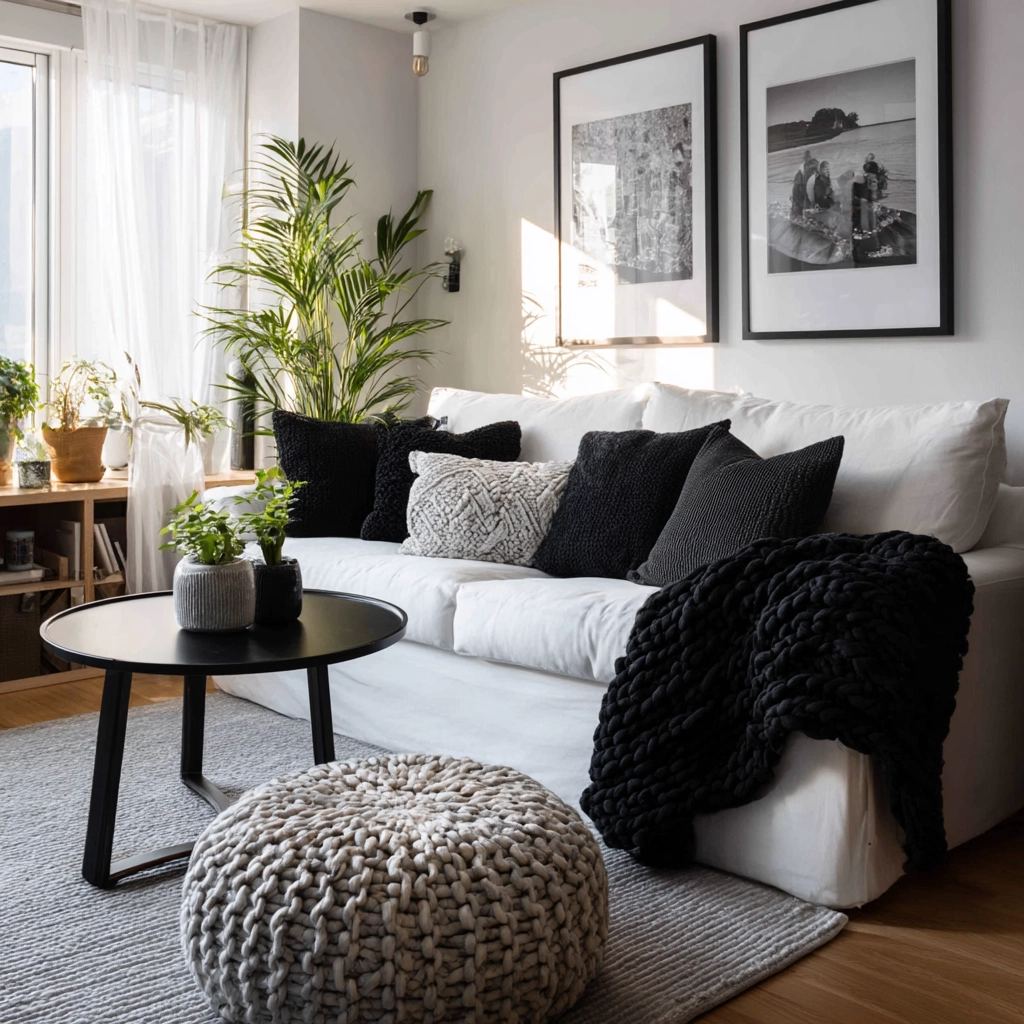 black and white living room decor 34