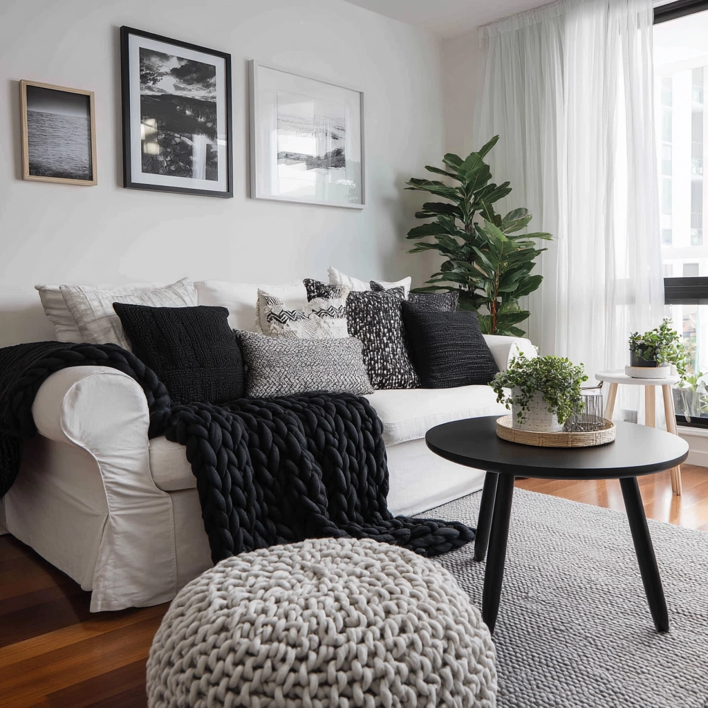 black and white living room decor 35