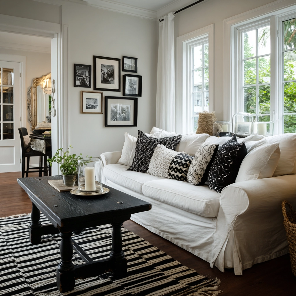 black and white living room decor 9