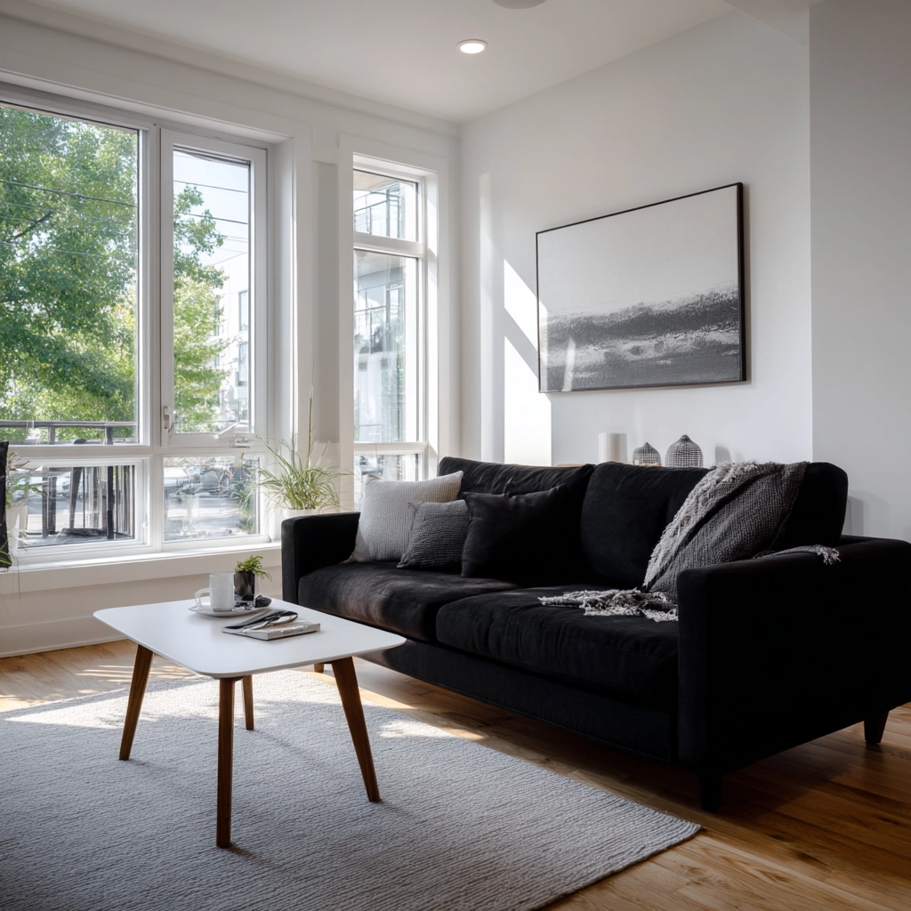 black couch living room 14
