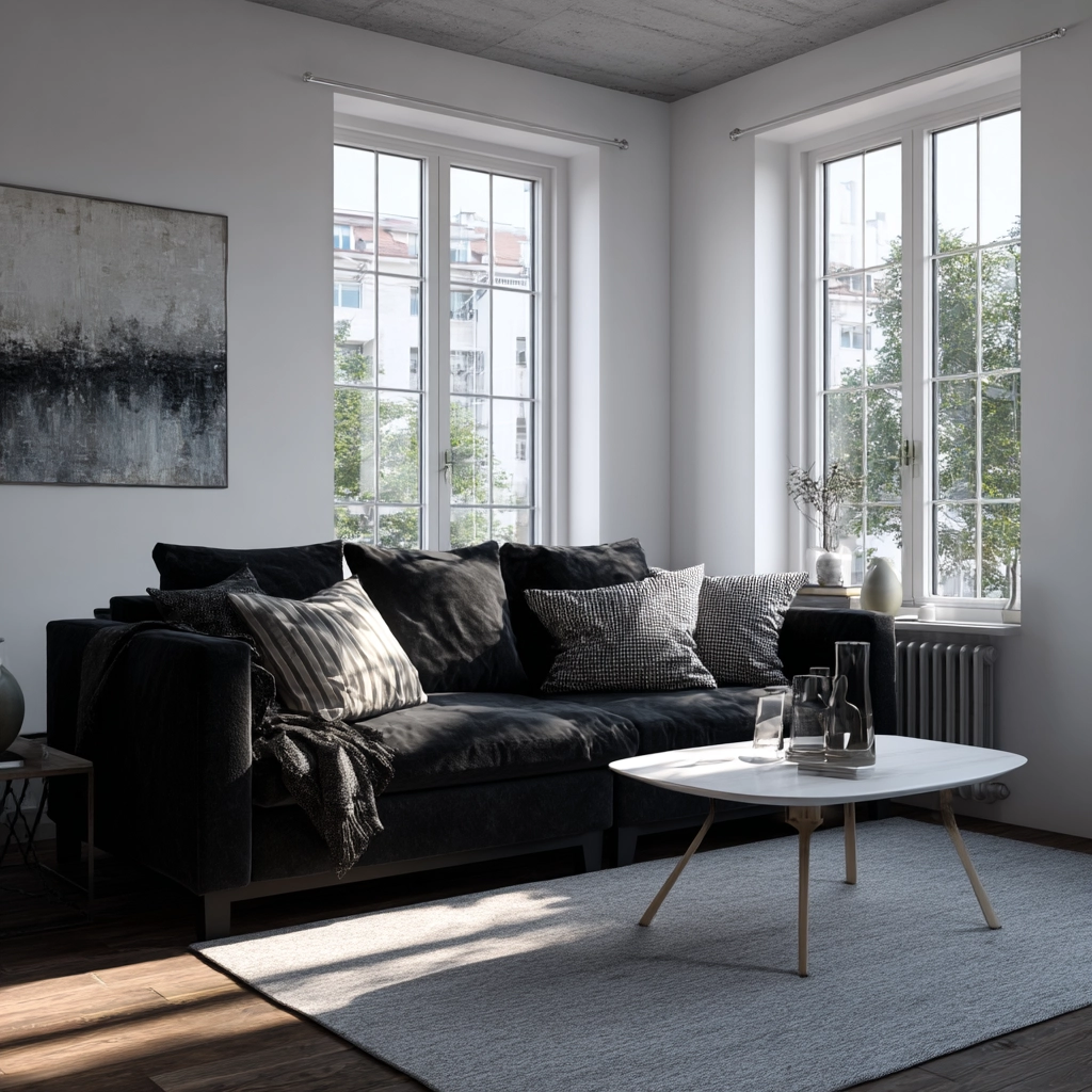 black couch living room 16