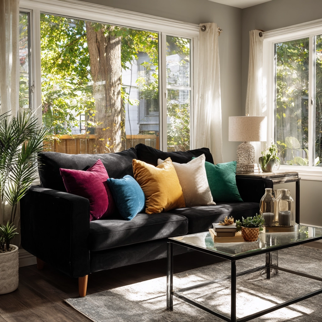 black couch living room 2