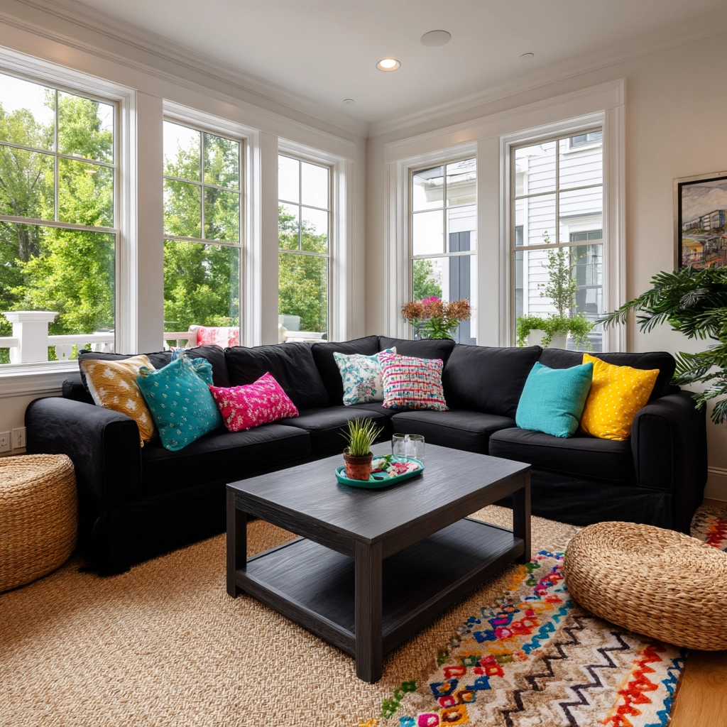 black couch living room 23