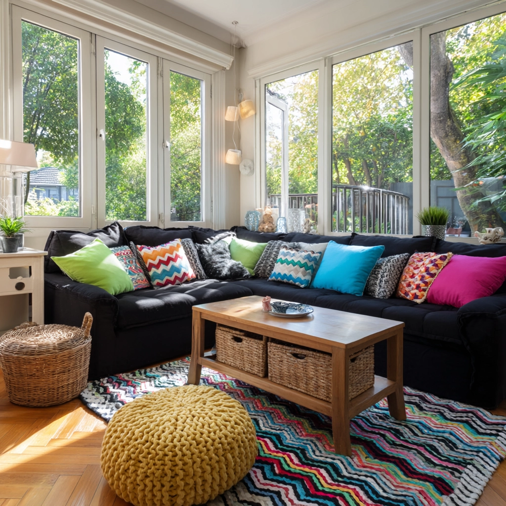 black couch living room 24