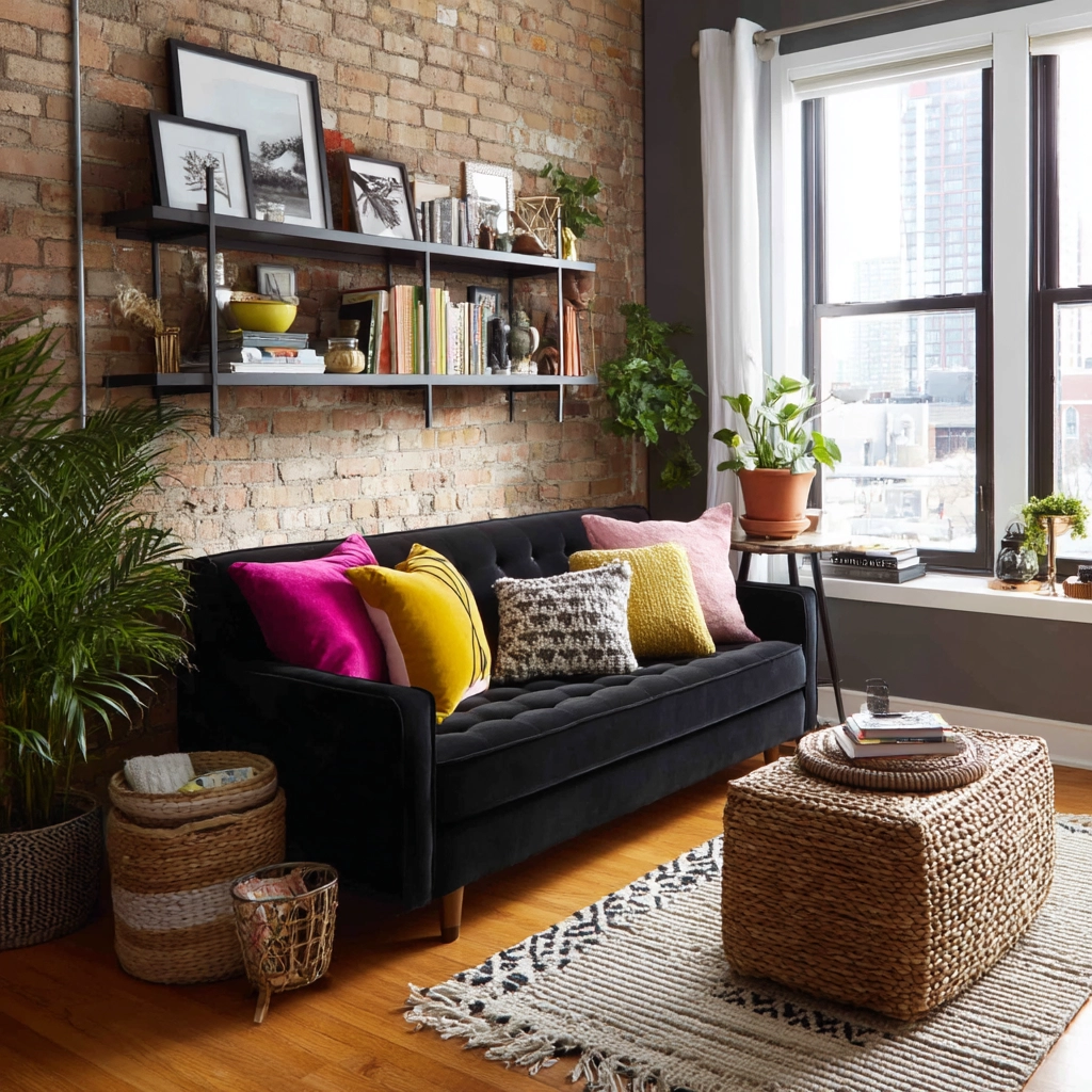 black couch living room 47