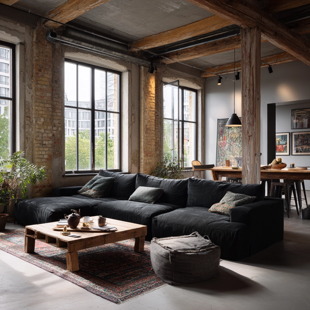 black couch living room 56