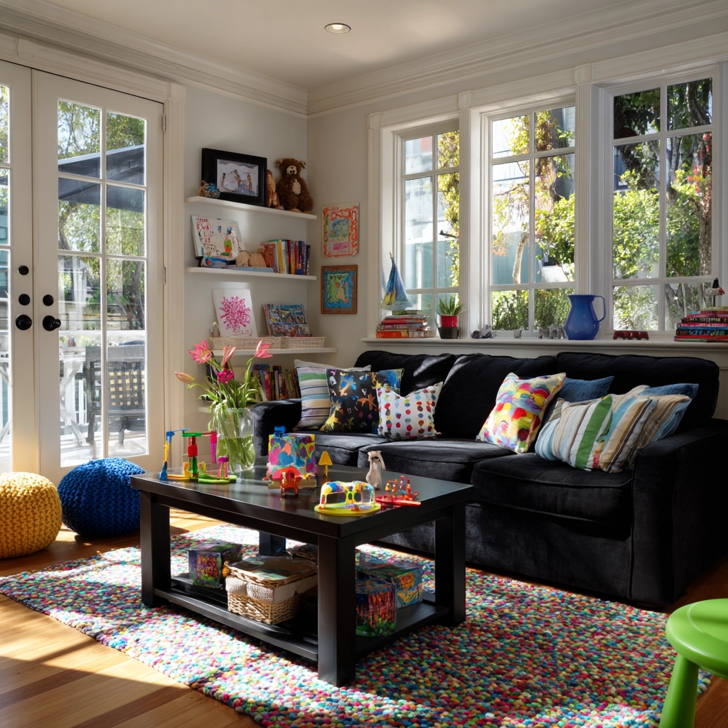 black couch living room 59