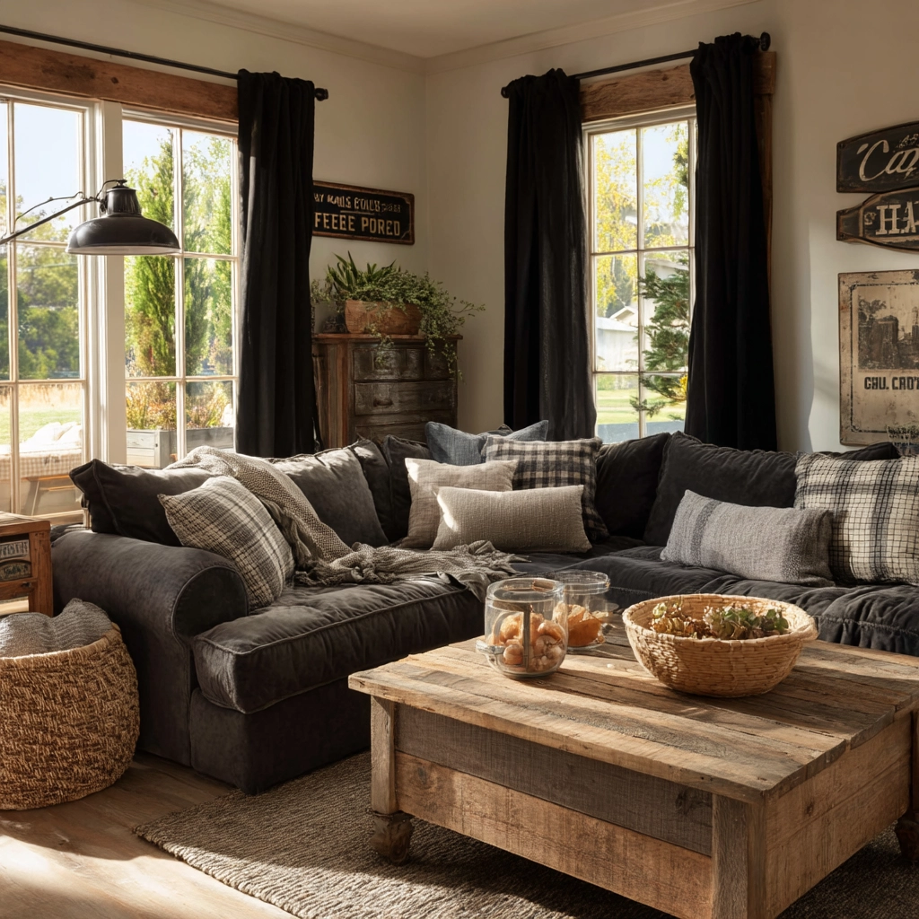 black curtains living room ideas 29