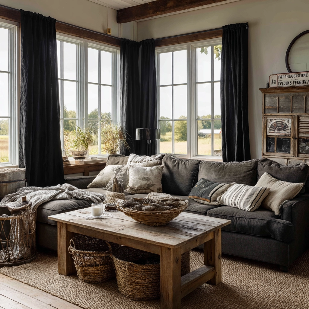 black curtains living room ideas 31