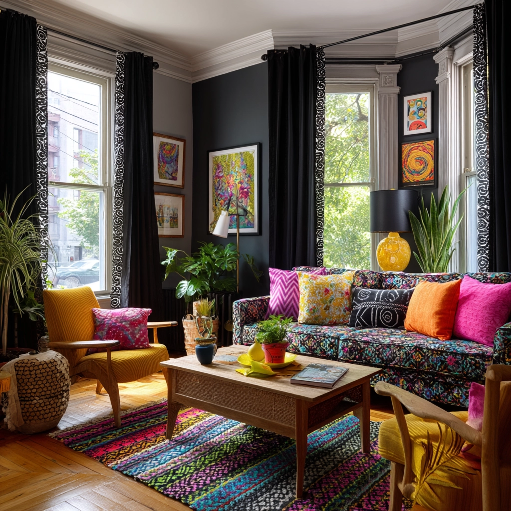 black curtains living room ideas 39