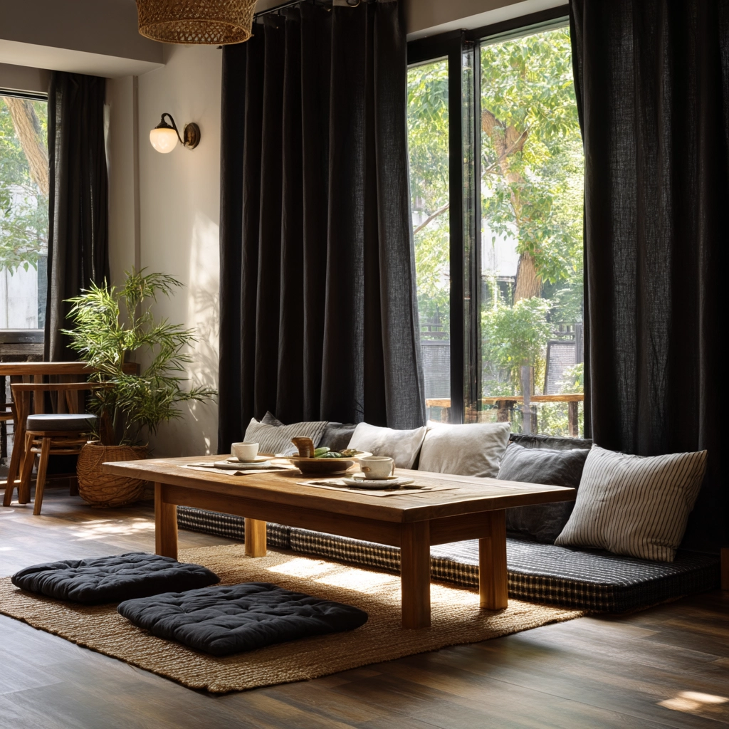 black curtains living room ideas 43