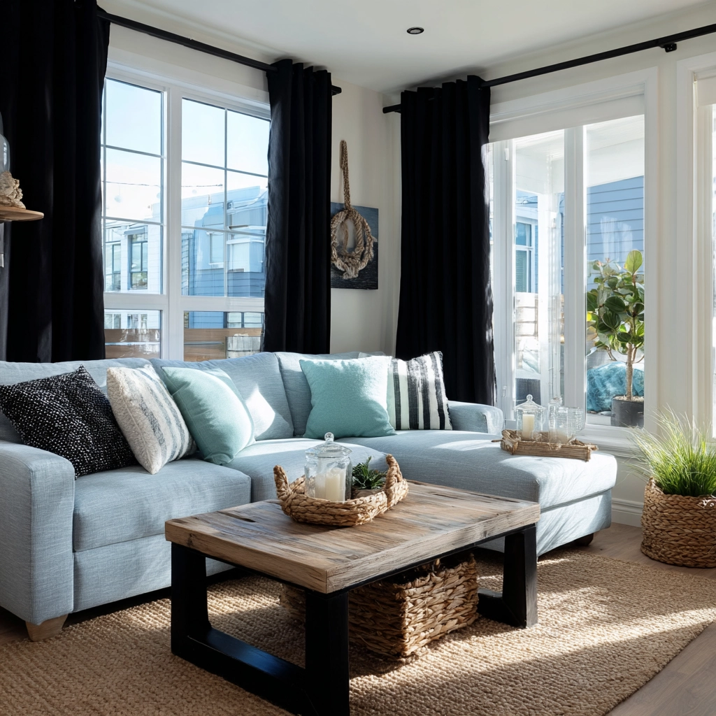 black curtains living room ideas 46
