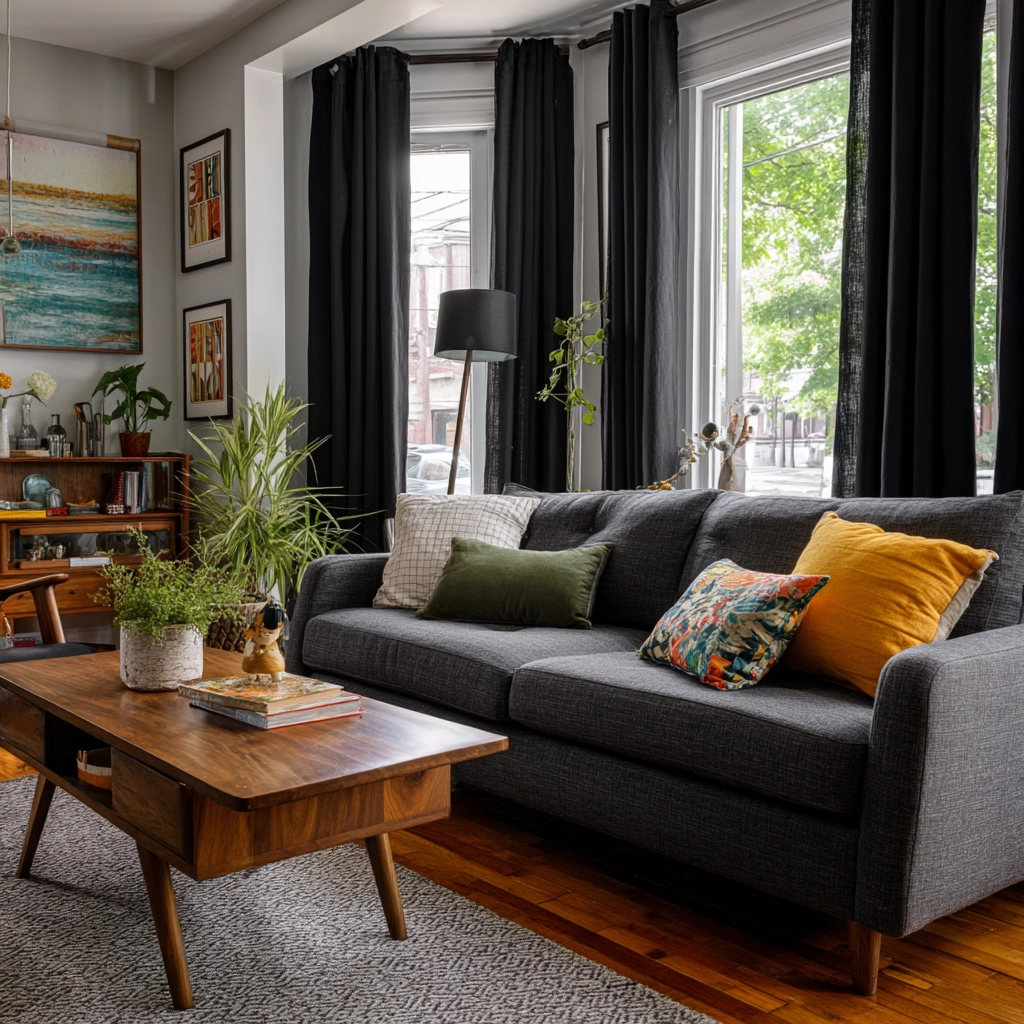 black curtains living room ideas 58