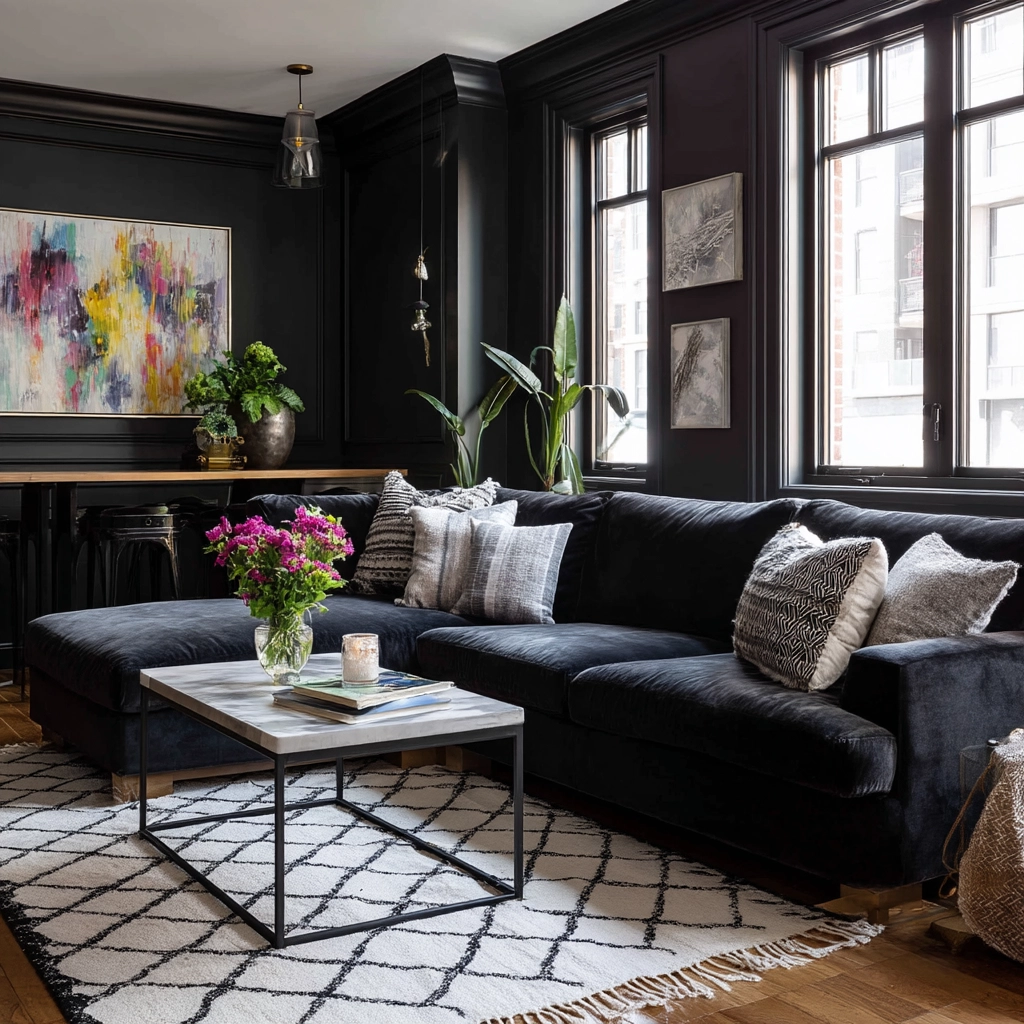 black living room decor 16