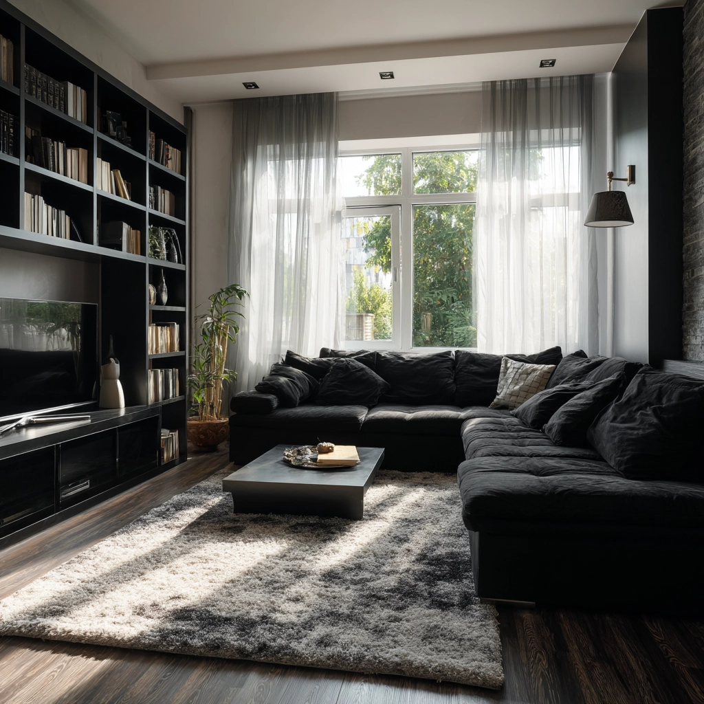 black living room decor 32