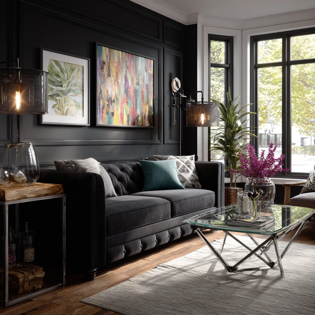 black living room decor 43