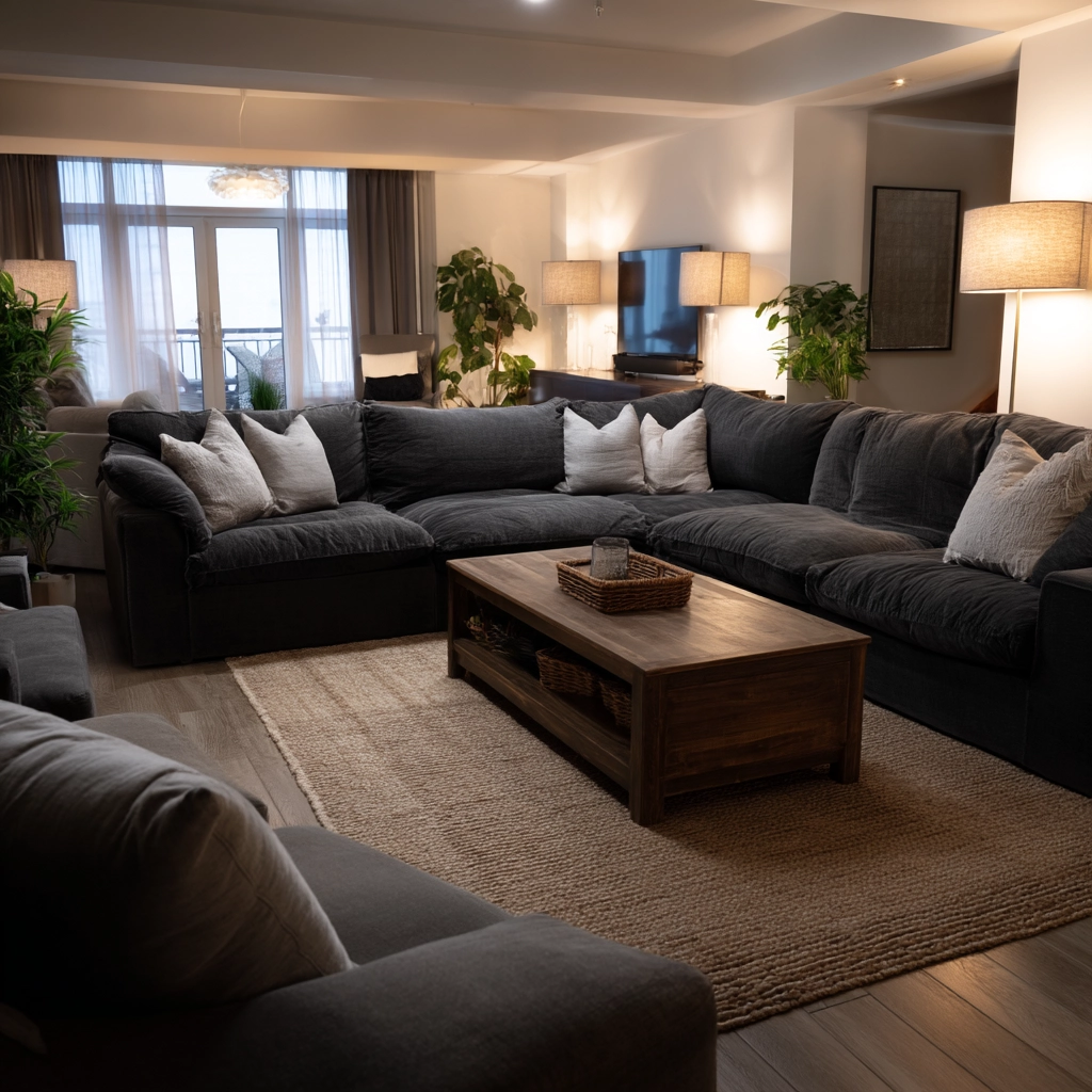 charcoal sofa living room 23