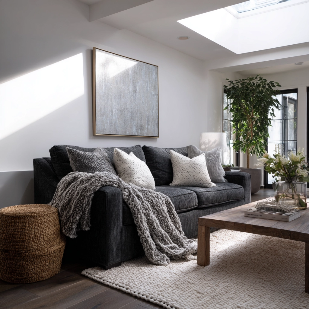 charcoal sofa living room 7