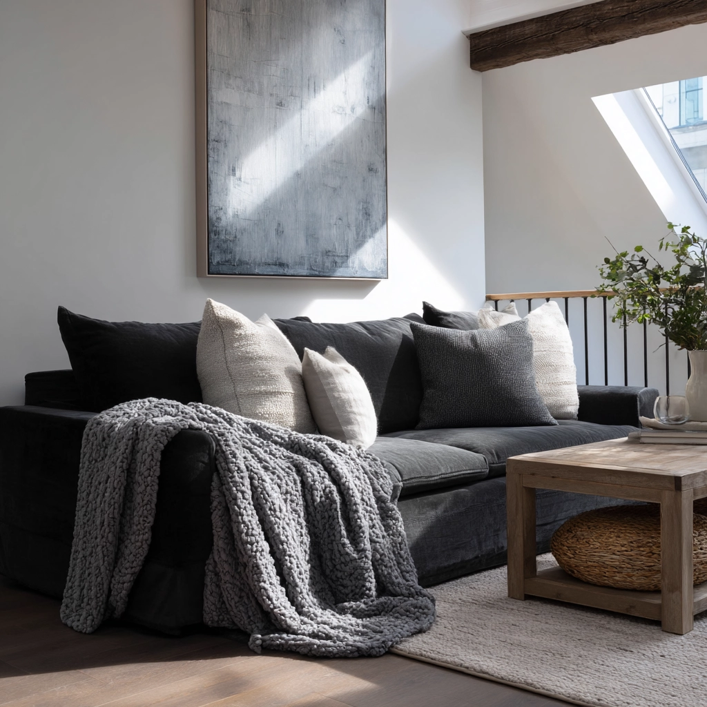 charcoal sofa living room 8
