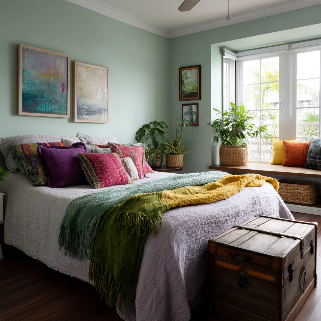 colorful eclectic bedroom 57