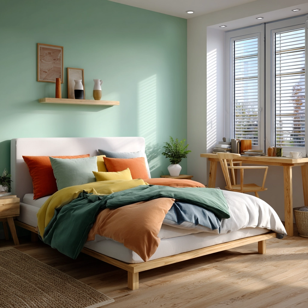 colorful minimalist bedroom 49