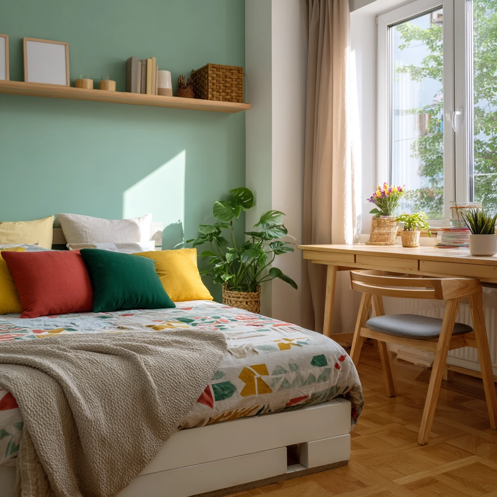 colorful minimalist bedroom 50