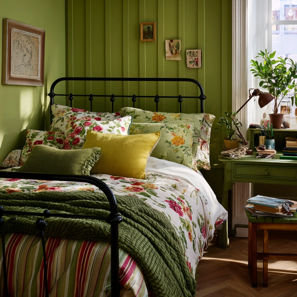 cozy bedroom green 24