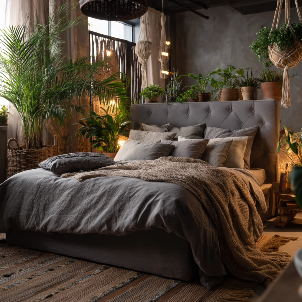 gray boho bedroom 10