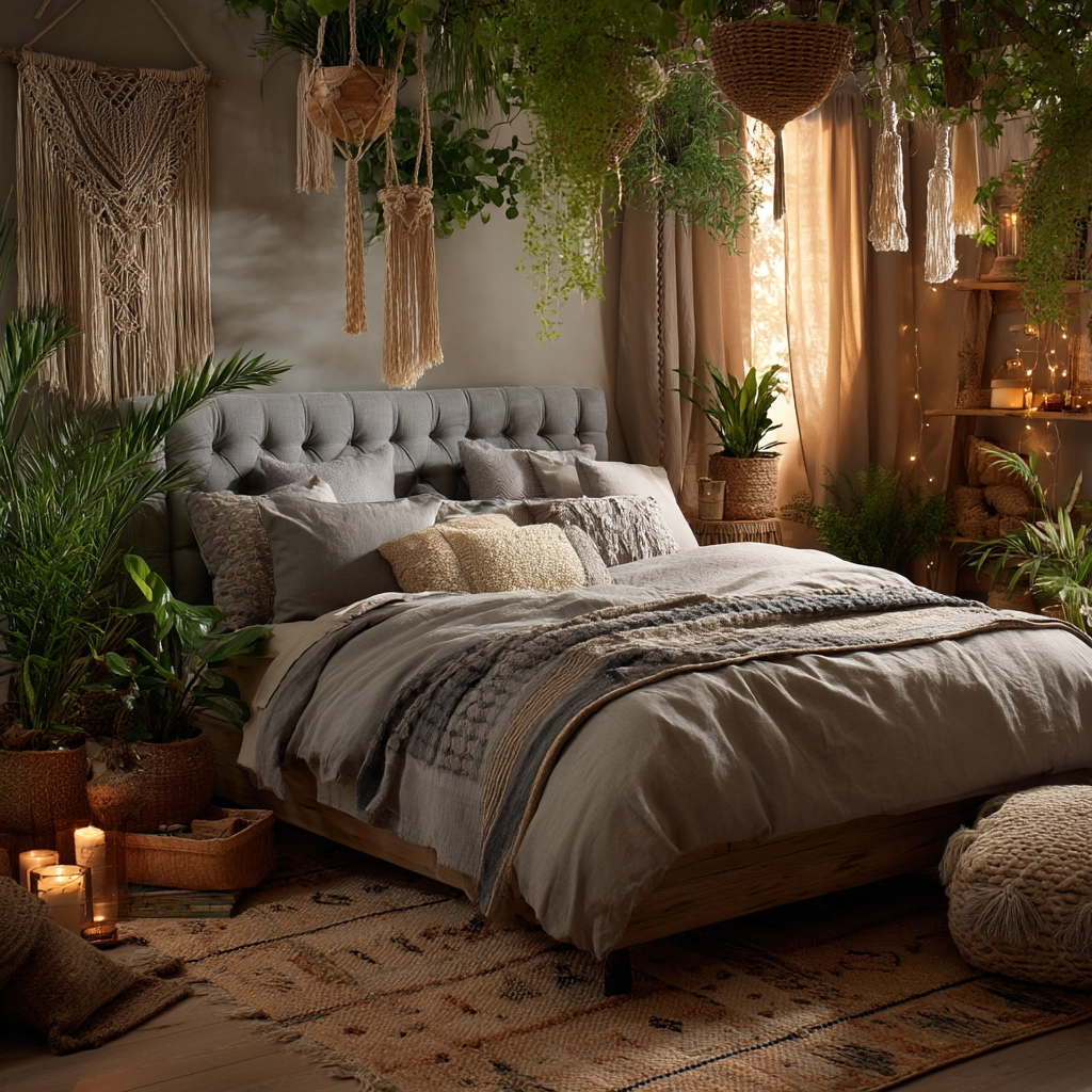 gray boho bedroom 11