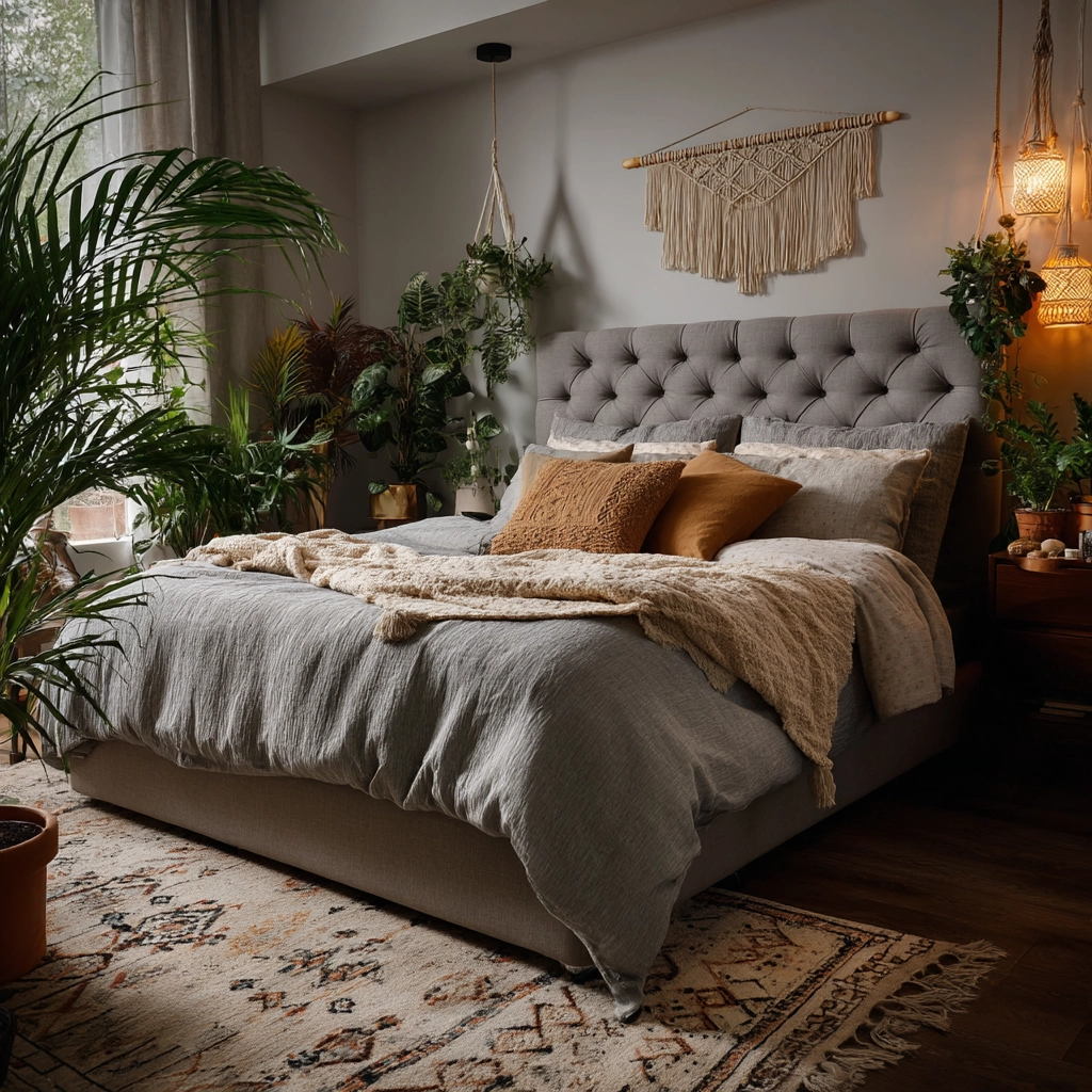 gray boho bedroom 12