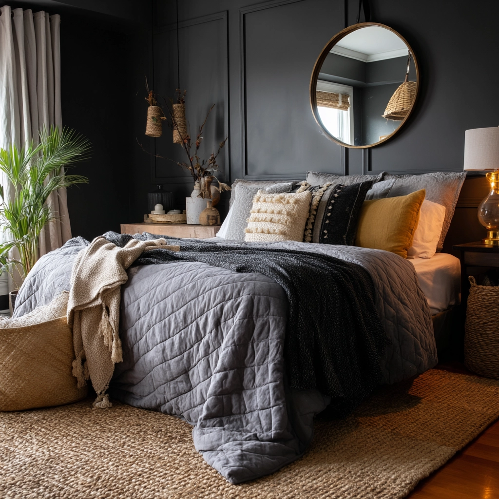 gray boho bedroom 17