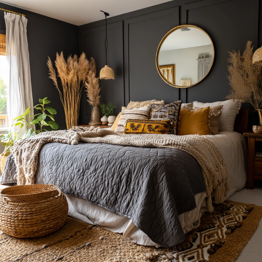 gray boho bedroom 18