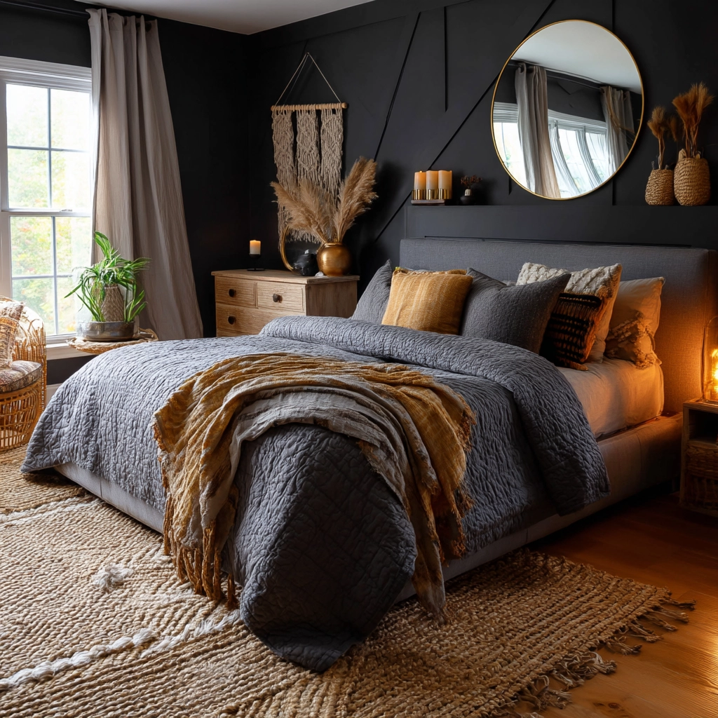 gray boho bedroom 20