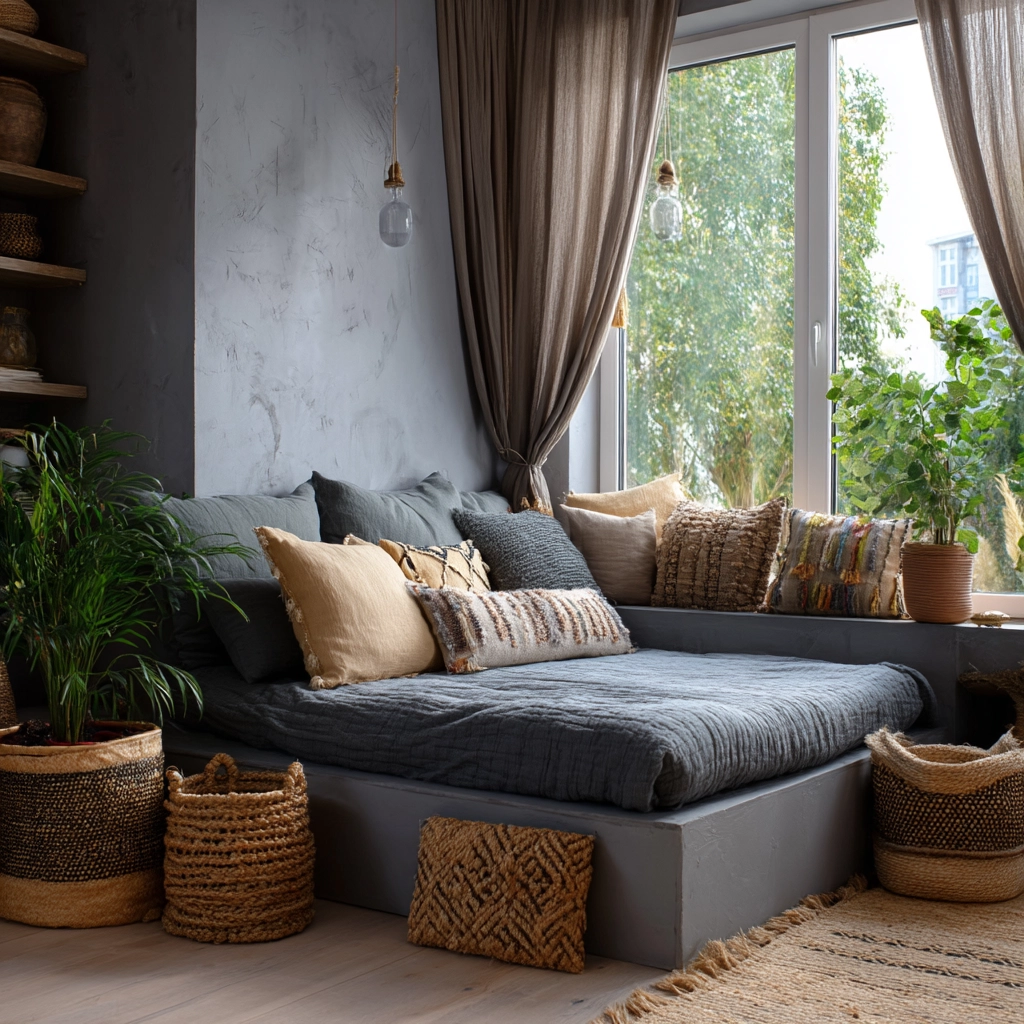 gray boho bedroom 22