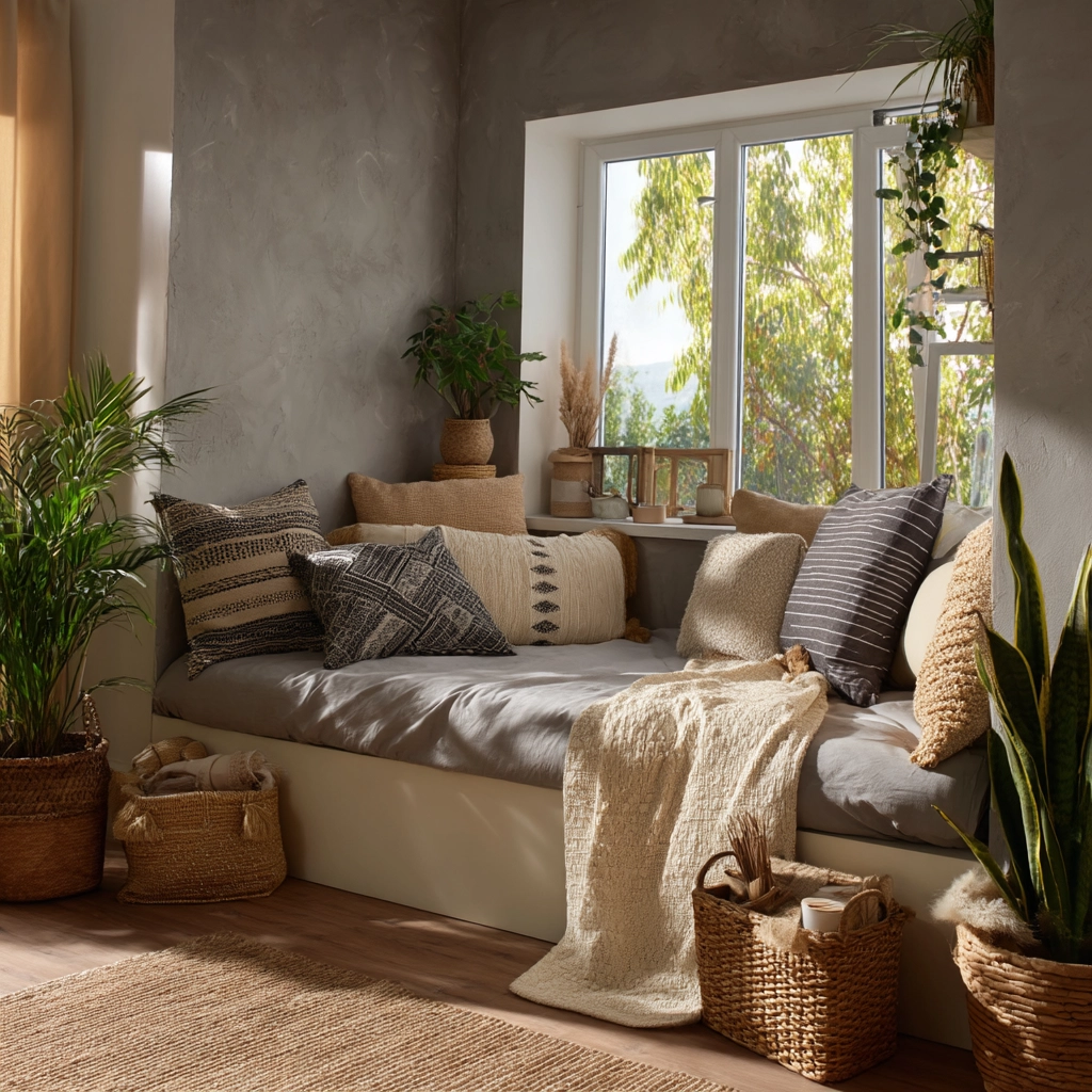 gray boho bedroom 24