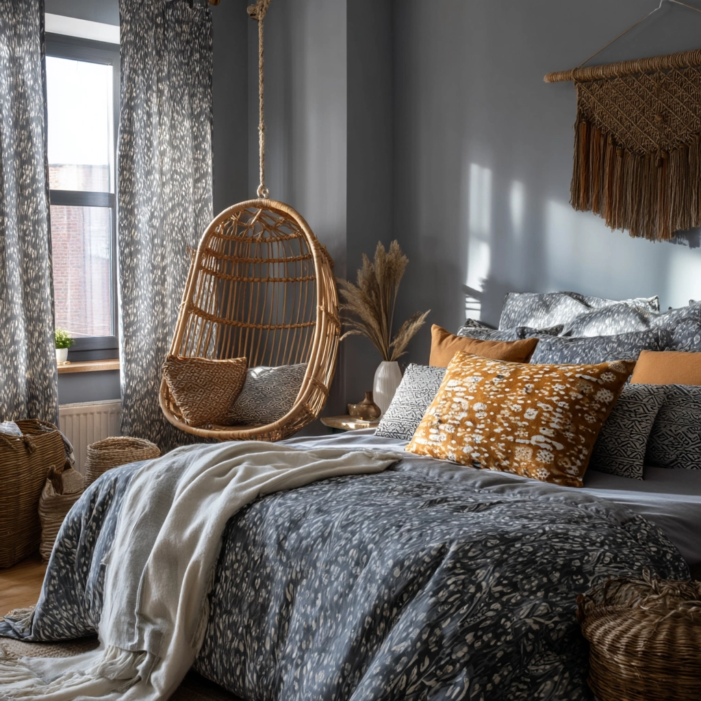 gray boho bedroom 25