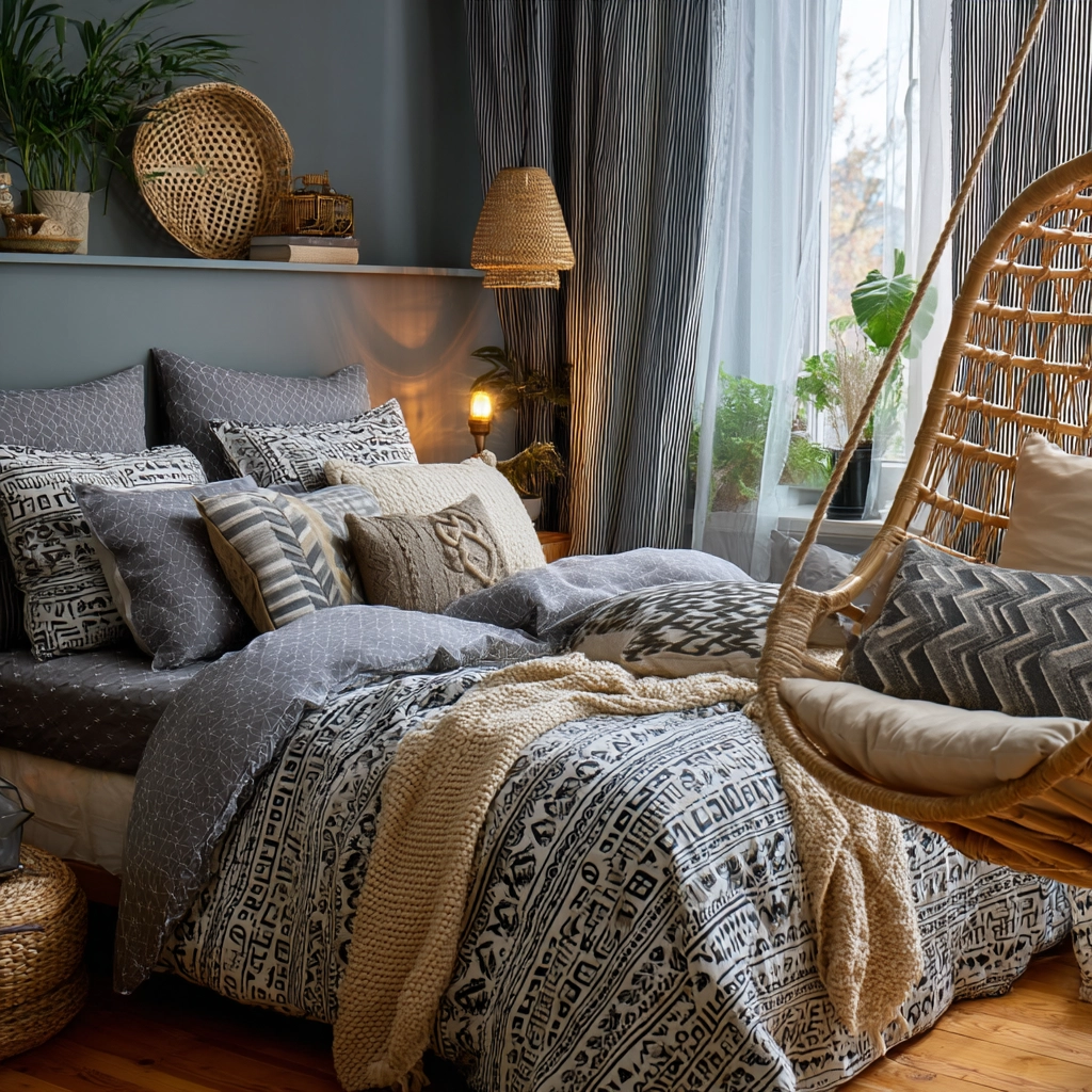 gray boho bedroom 26