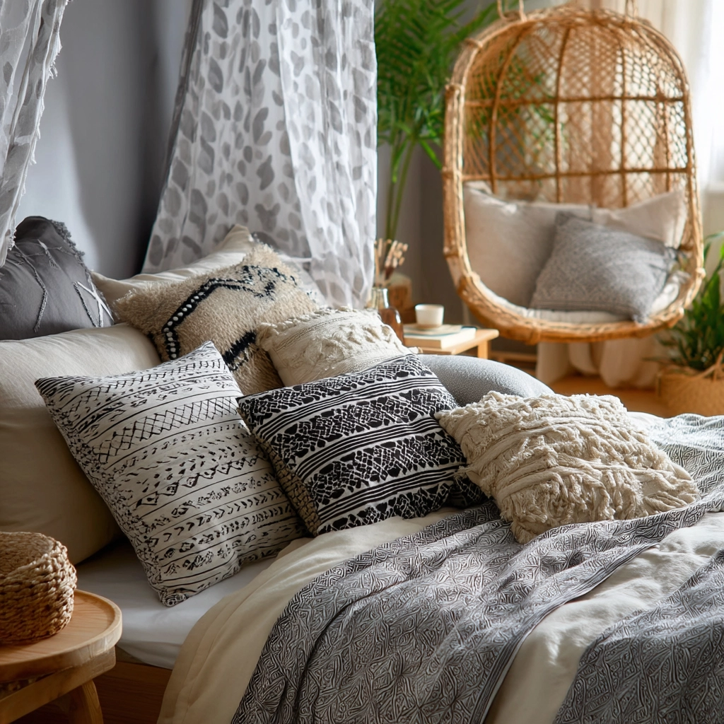 gray boho bedroom 28