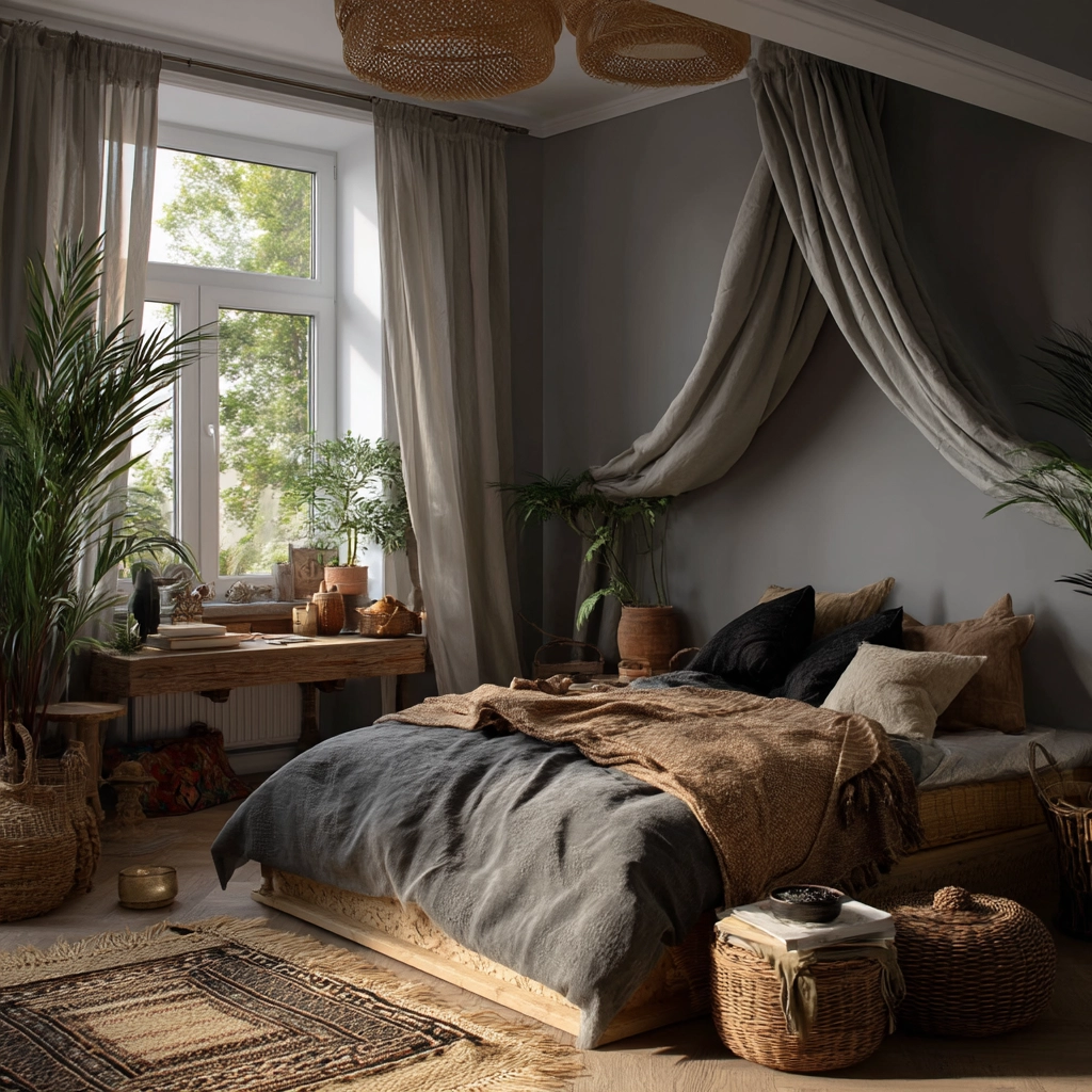 gray boho bedroom 30