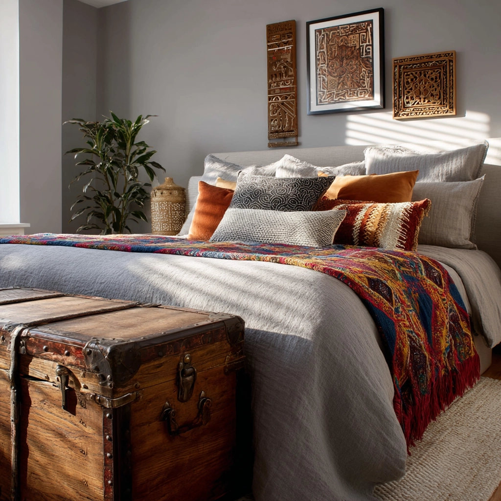 gray boho bedroom 33