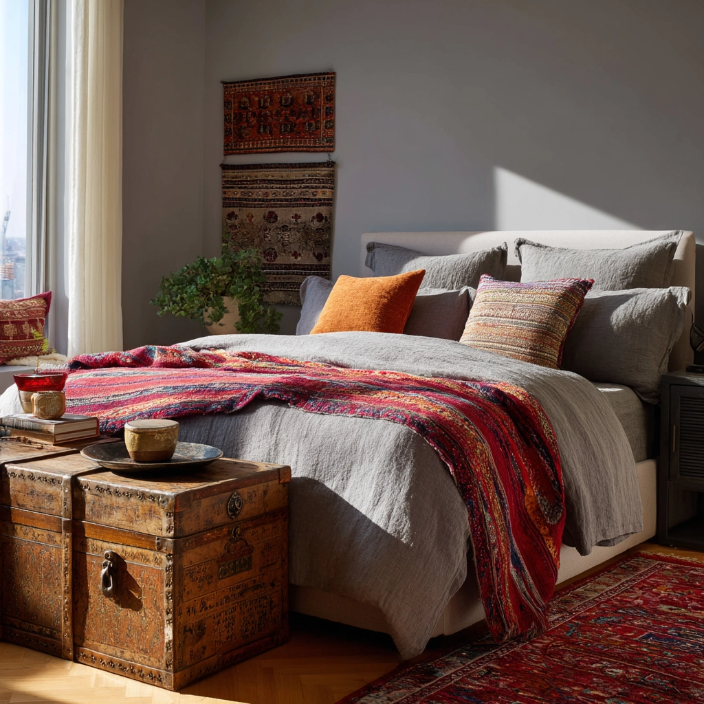 gray boho bedroom 34