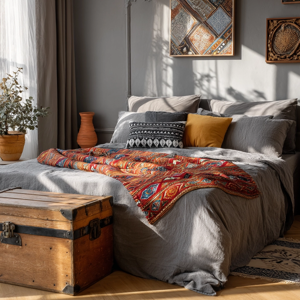 gray boho bedroom 36