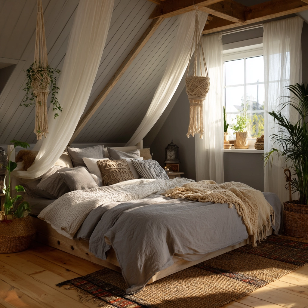 gray boho bedroom 40