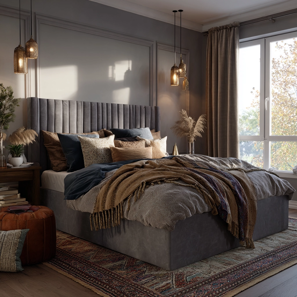 gray boho bedroom 46