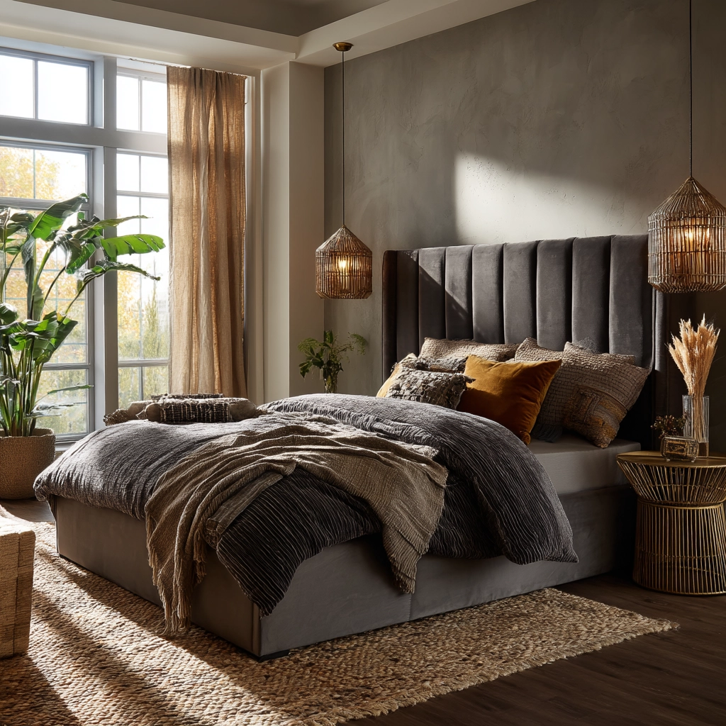 gray boho bedroom 47