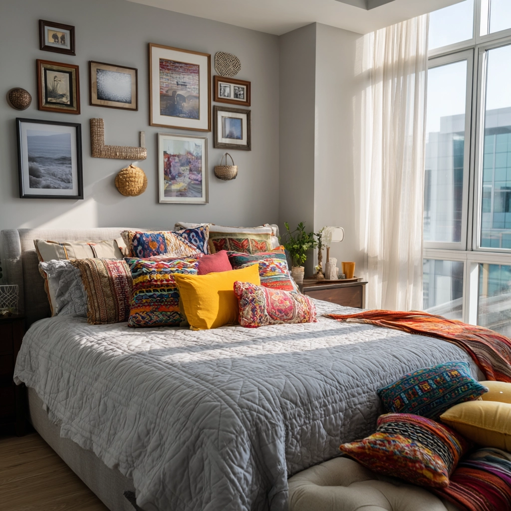 gray boho bedroom 49