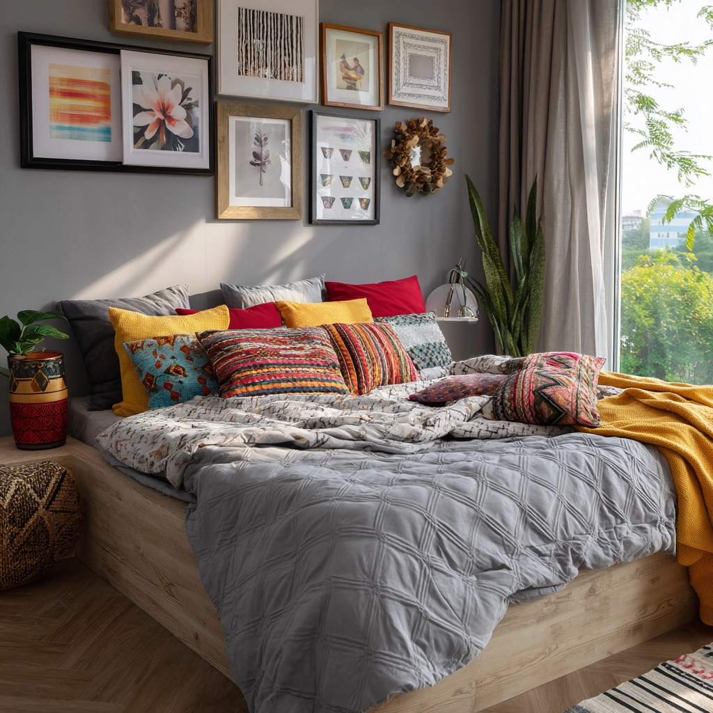 gray boho bedroom 52