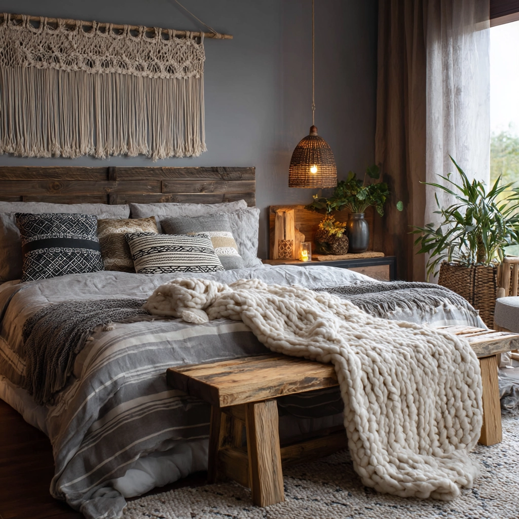 gray boho bedroom 8