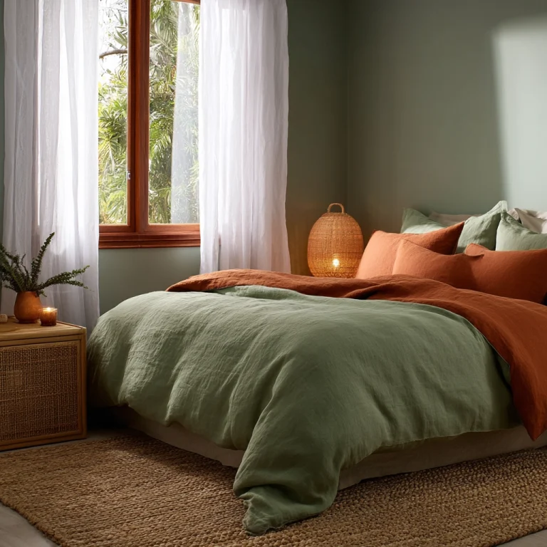 green and terracotta bedroom 1