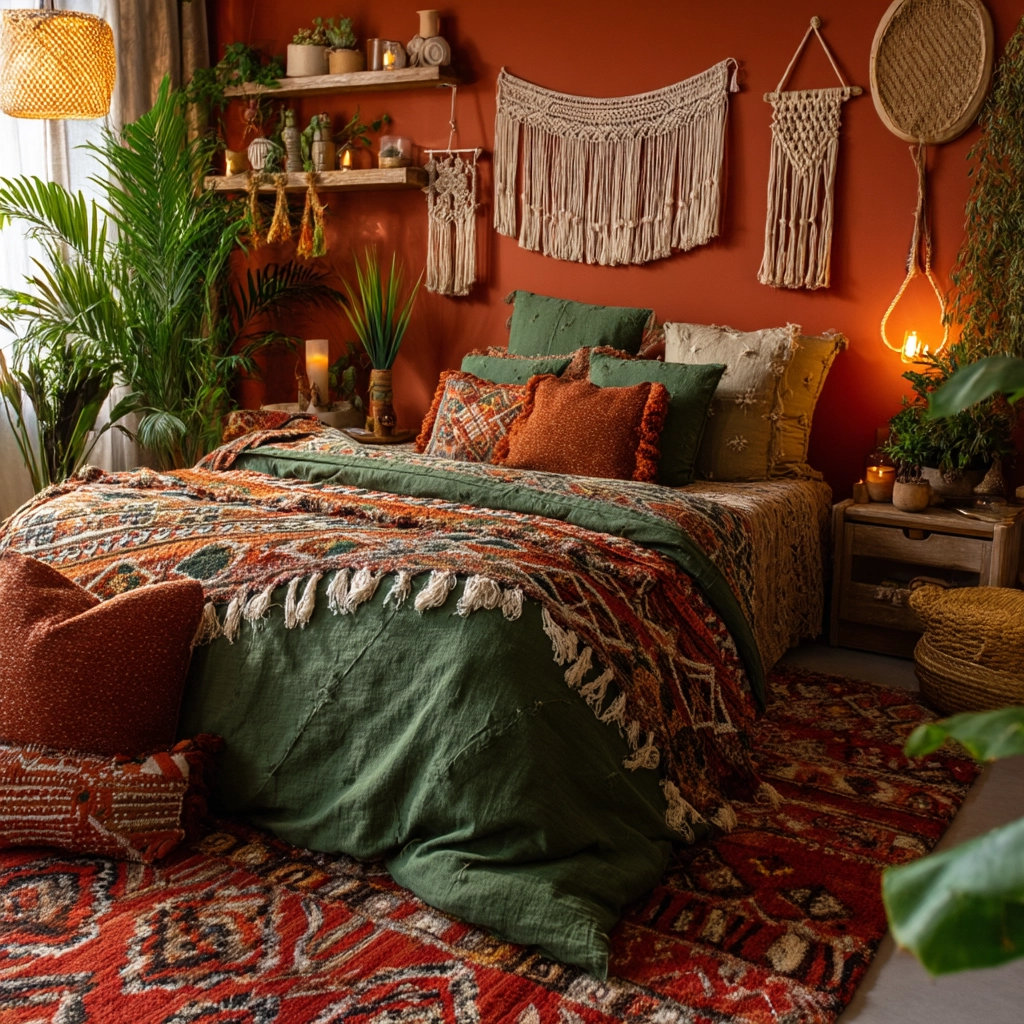 green and terracotta bedroom 12